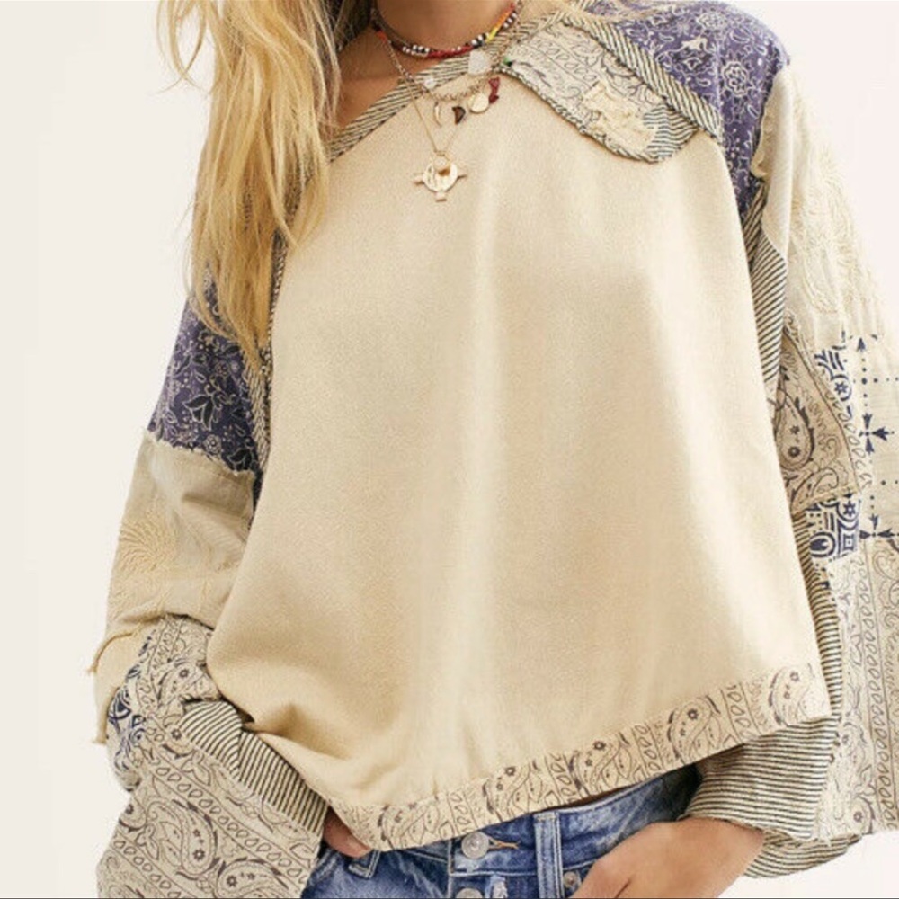 NWT Free People In Pieces Bandanna Patchwork Oversized Top
